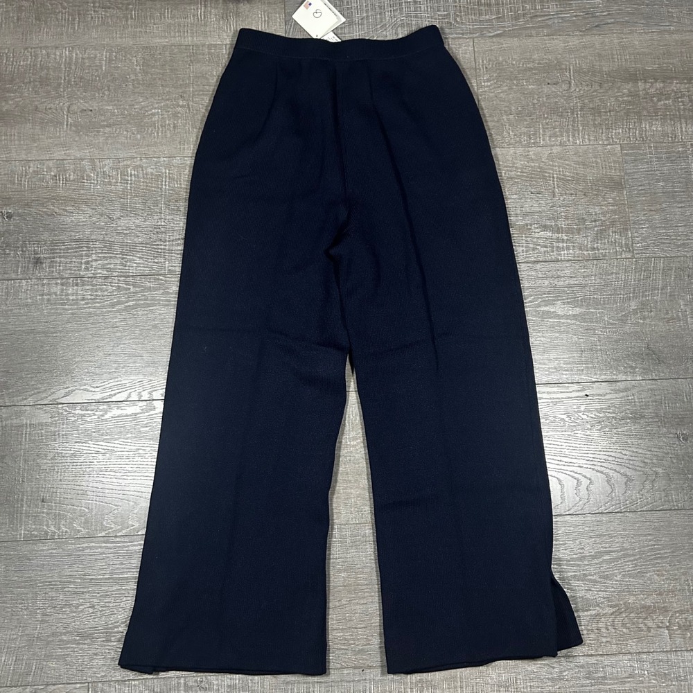 St John Evening by Marie Gray Navy Wool Blend Wide Leg Knit Pants Size 10 - Picture 2 of 8